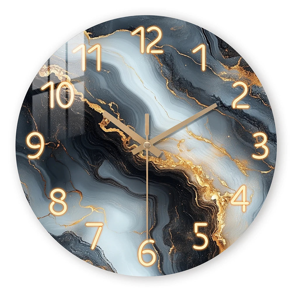 Blau Gold Marmor Holz Wanduhr – Leise Quarz Deko Uhr Kaufschwan® 10 Zoll