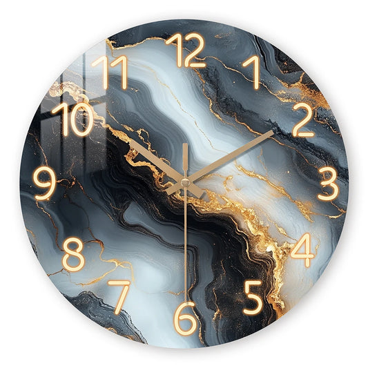 Blau Gold Marmor Holz Wanduhr – Leise Quarz Deko Uhr Kaufschwan® 10 Zoll