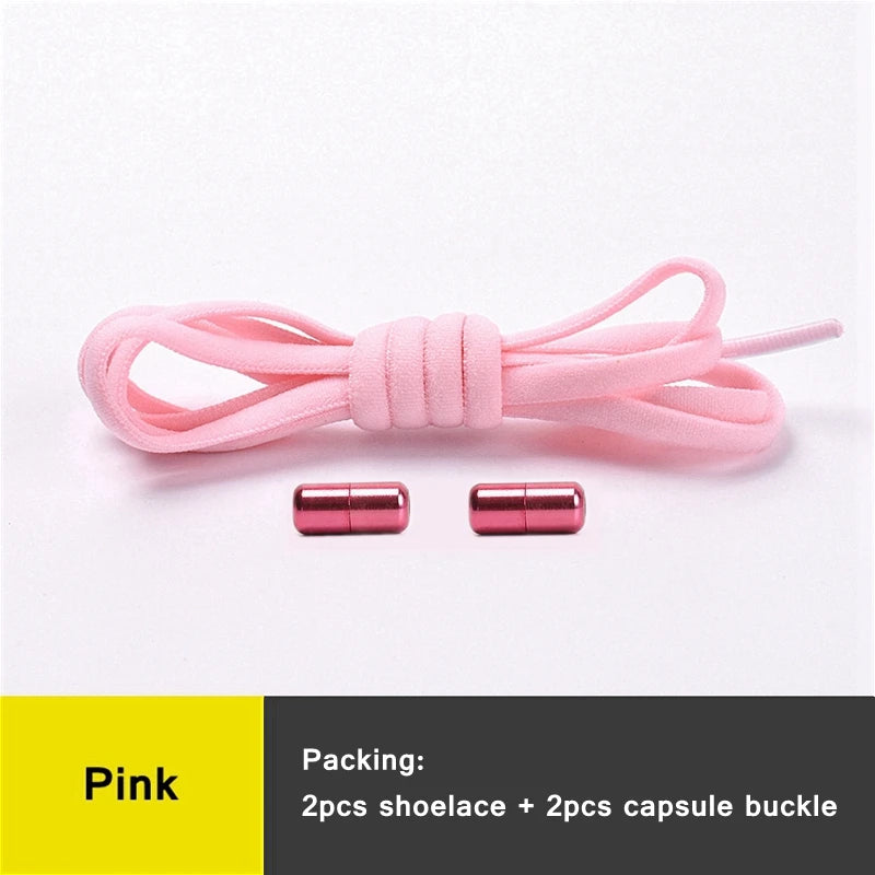 21 Farben No-Tie Schnürsenkel – Elastische Laces mit Rundem Metallverschluss | Schnelle Slip-On Sneaker Laces für Damen & Herren, 1 Paar Kaufschwan® Rosa 100cm