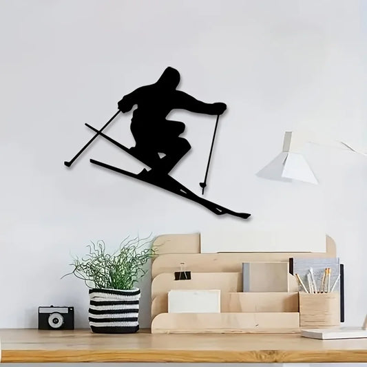 Art Deco Skifahrer Metall Wandbild – Dynamische Ski Silhouette Dekoration