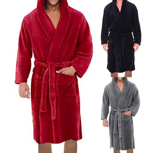 Herren Bademantel mit Kapuze aus Flanell – Warmer Morgenmantel mit Gürtel & Taschen, Weicher Schlafanzug für Zuhause Kaufschwan®
