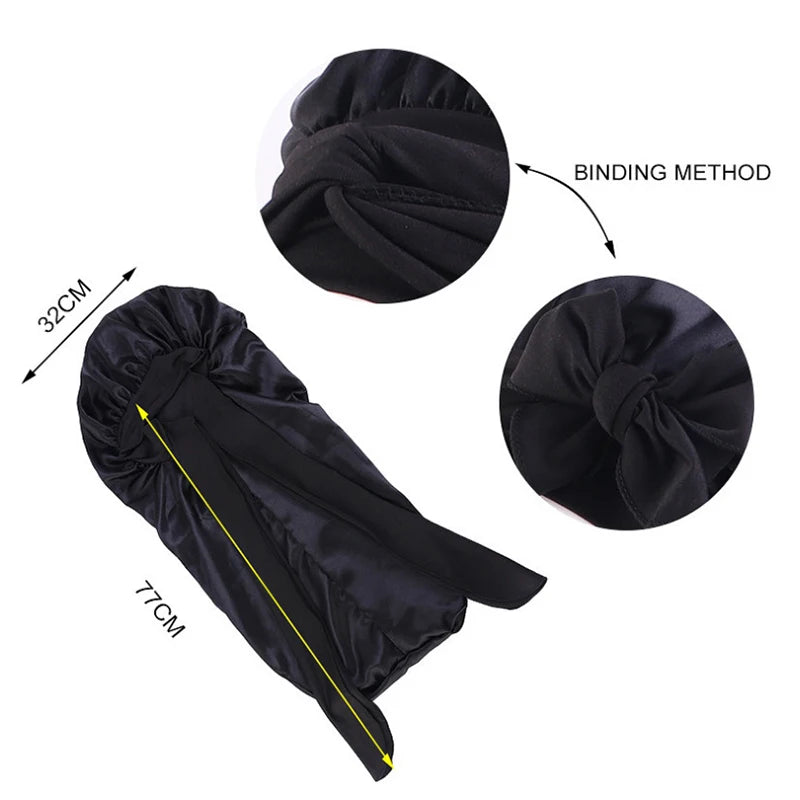 Lange Übergroße Satin-Schlafhaube für Damen – Atmungsaktive Elastische Haarhaube mit Schleifenband für die Nacht Kaufschwan®