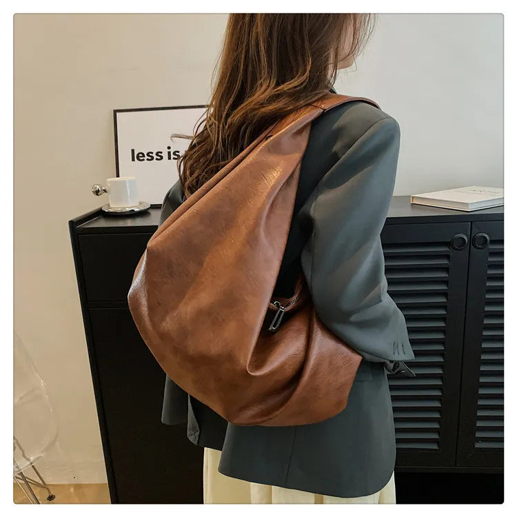 Große Schwarze Schultertasche für Damen – Hobo Shopper Tote | Weiche Leder Umhängetasche für Reisen & Alltag Kaufschwan®