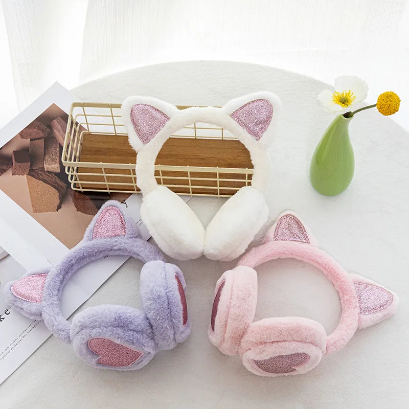 Herbst Winter Plüsch Ohrwärmer mit Katzenohren & Rosa Herz – Thermische Dicke Earmuffs für Kinder & Damen | Süß & Warm Kaufschwan®
