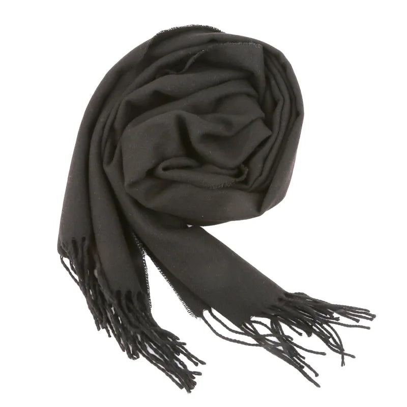 Herbst & Winter Einfarbiger Kaschmir-Imitat Schal | Dickes Lang-Tassel Umschlagtuch für Herren & Damen – Warmer Monochrom Schal Kaufschwan® Schwarz