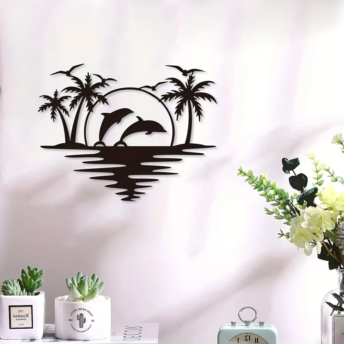 Kreative Delfin Kokospalmen Strand Metall Wanddeko – Innen & Außen Kunst Kaufschwan®