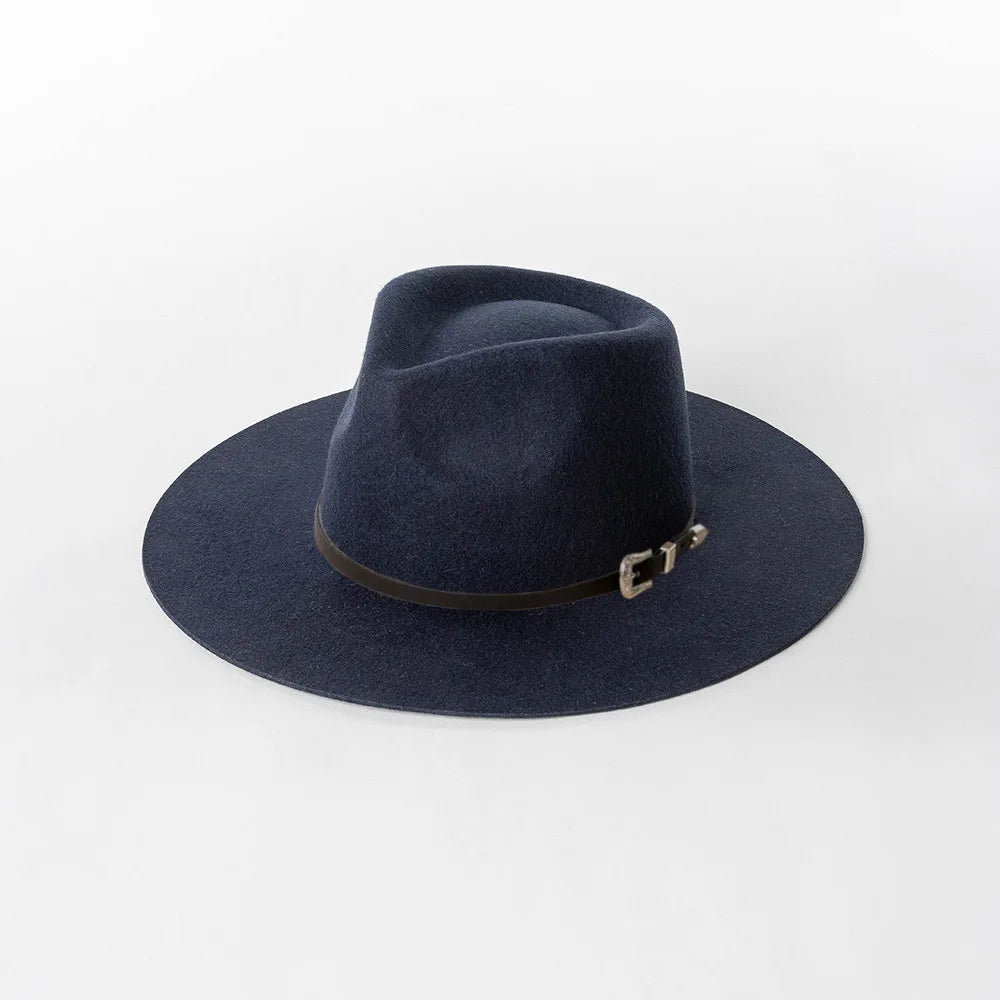 Herbst & Winter Unisex Woll-Fedora Hut – Vintage Jazzhut mit Krone & Schwarzem Lederband, Stylischer Hut mit Breiter Krempe Kaufschwan® Marine M 57cm