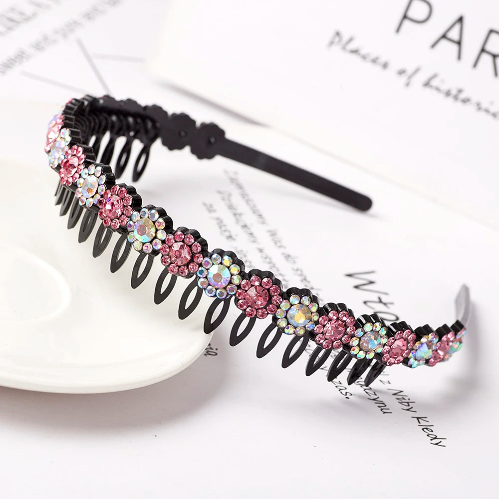 Eleganter Haarreif mit Perlen & Strass – Elastisches, rutschfestes Stirnband mit Blumen für Damen & Mädchen Kaufschwan® Rosa 3