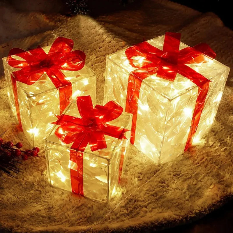 Leuchtende Weihnachts Geschenkbox – LED Licht Geschenk Deko mit Schleife | Weihnachtsbeleuchtung für Innen & Außen