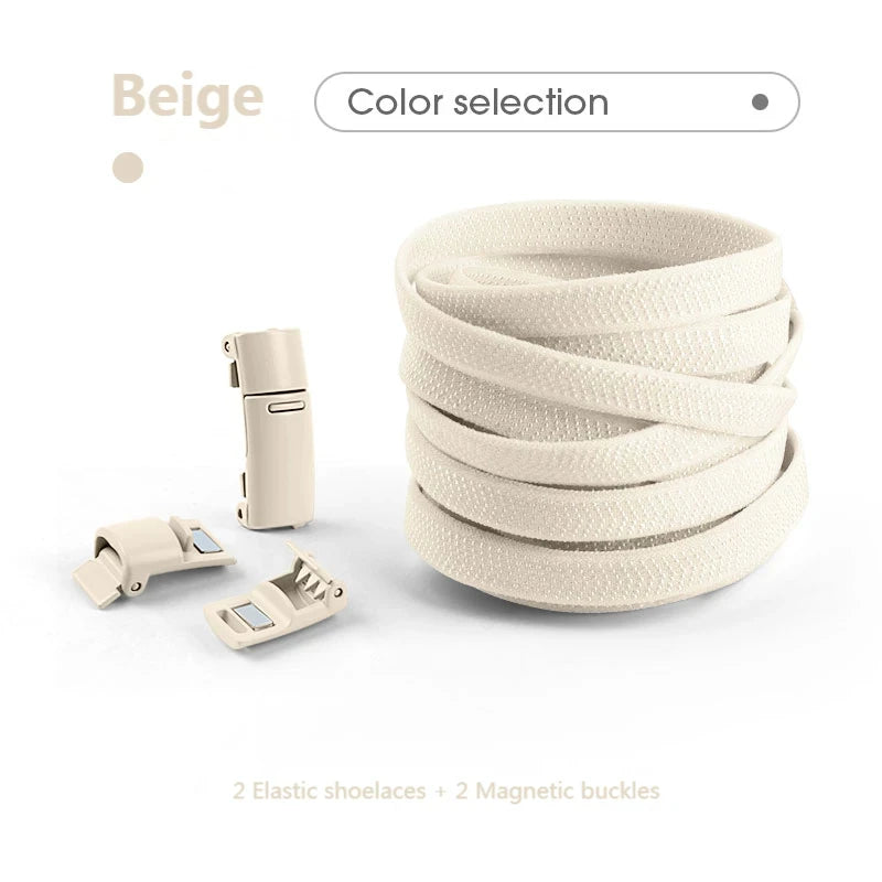 Magnetische No-Tie Elastische Schnürsenkel – Schnelles Verriegelungssystem für Sneaker | Unisex Schuhzubehör für Kinder & Erwachsene, 1 Paar Kaufschwan® Beige