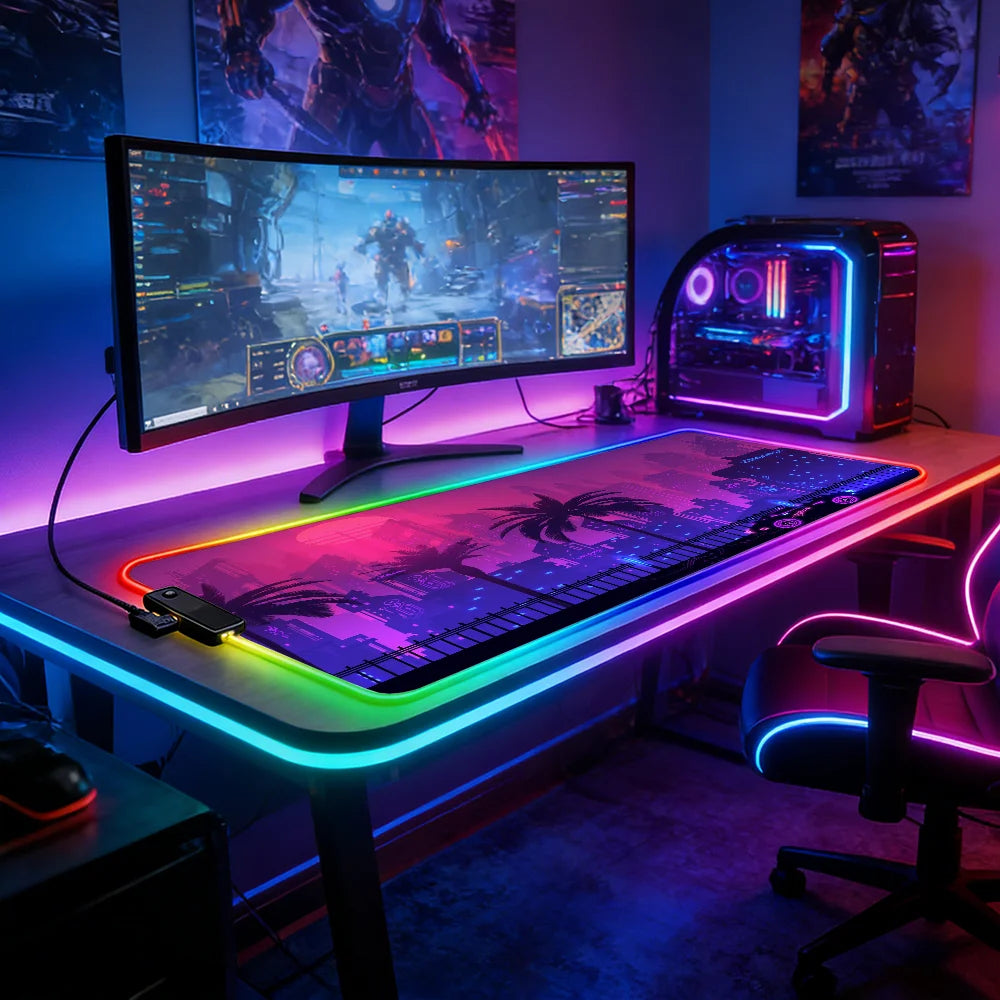 LED RGB Gaming Mauspad – Cyber Neon City Erweiterte Schreibtischmatte für E-Sports Tastatur und Laptop Kaufschwan®