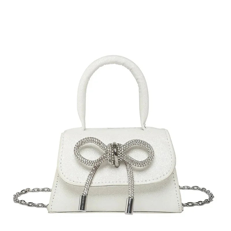Bunte Schultertasche mit Schmetterlingsknoten – PU Leder Crossbody Ketten-Satchel & Handtasche für Damen