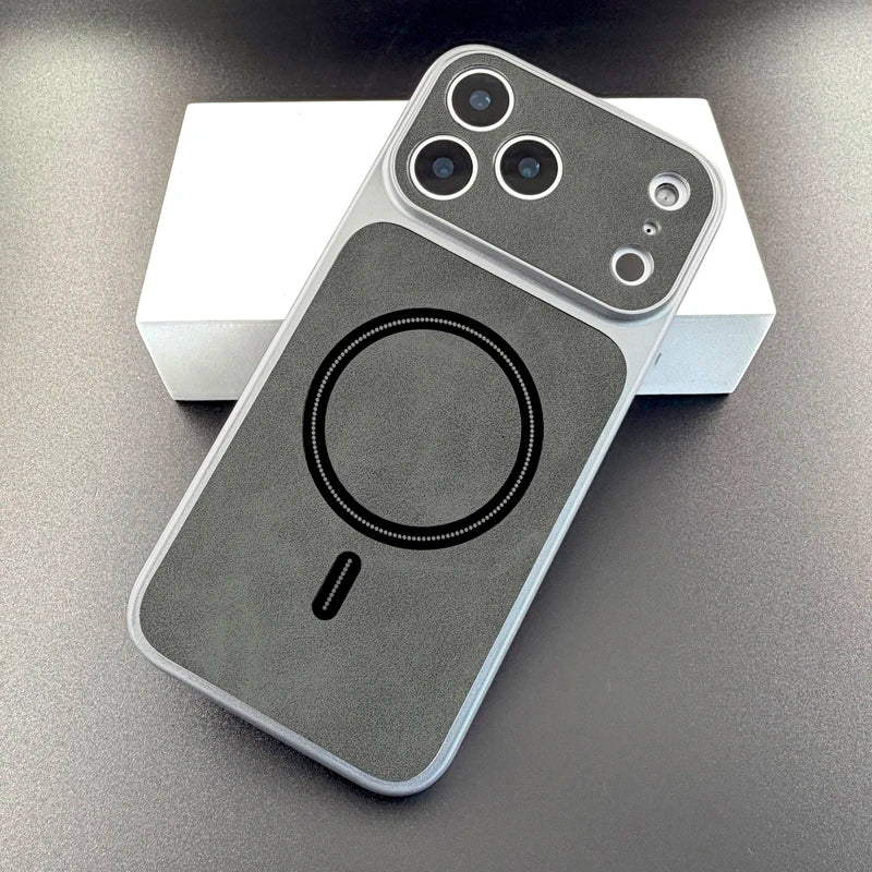 Hochwertige Retro-Kunstleder-MagSafe-Hülle für iPhone 18 Pro & iPhone 18 Pro Max – Magnetische Hülle für Kabelloses Laden Kaufschwan® Hellgrau iPhone 18 Pro