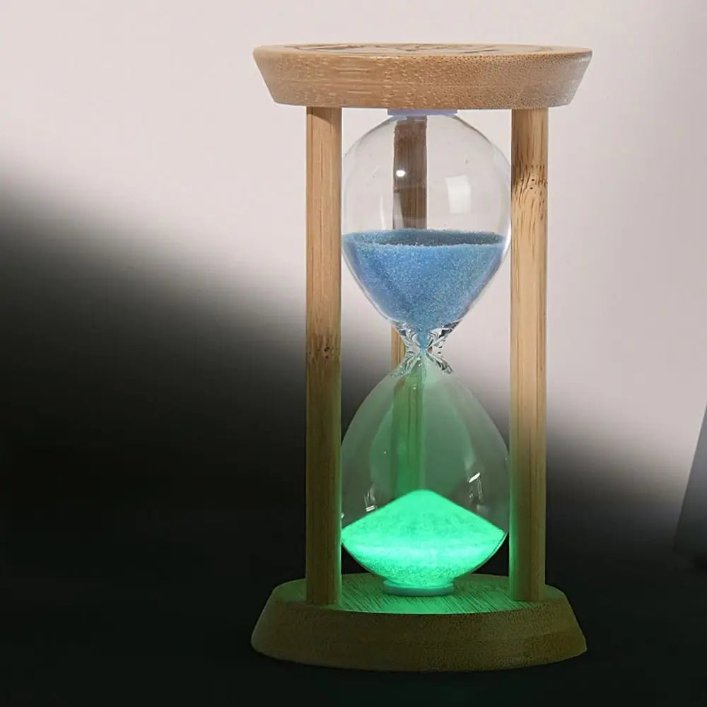 Bambus Leuchtende Sanduhr – Kreativer Fluoreszierender Glas Timer mit Naturrahmen