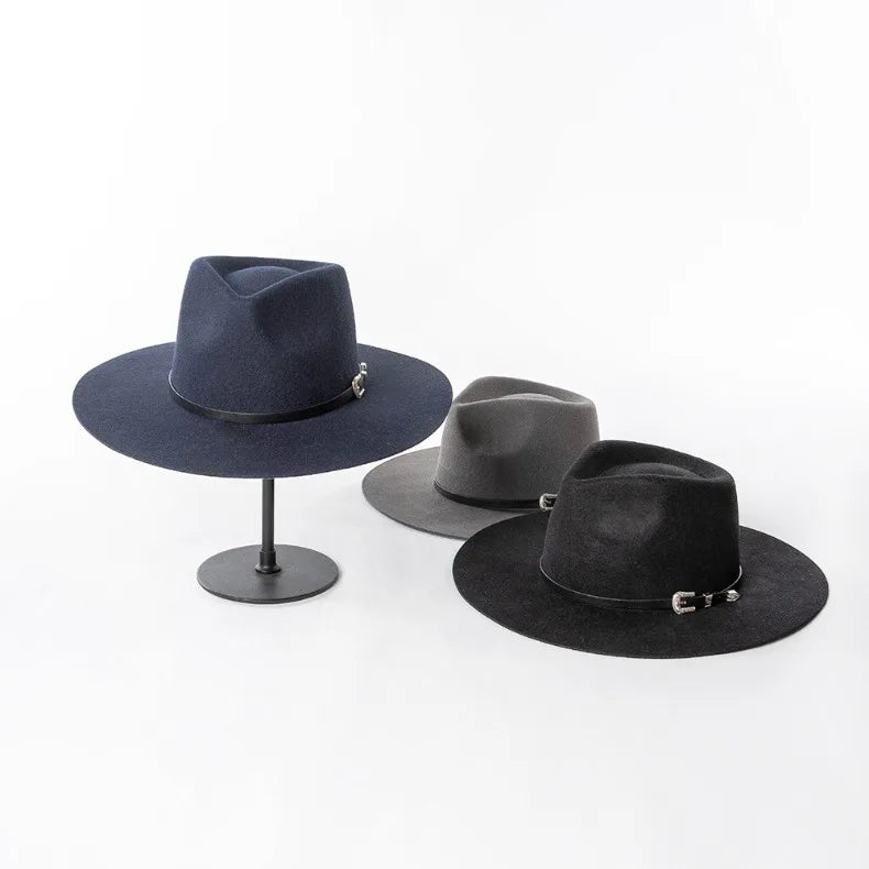 Herbst & Winter Unisex Woll-Fedora Hut – Vintage Jazzhut mit Krone & Schwarzem Lederband, Stylischer Hut mit Breiter Krempe Kaufschwan®