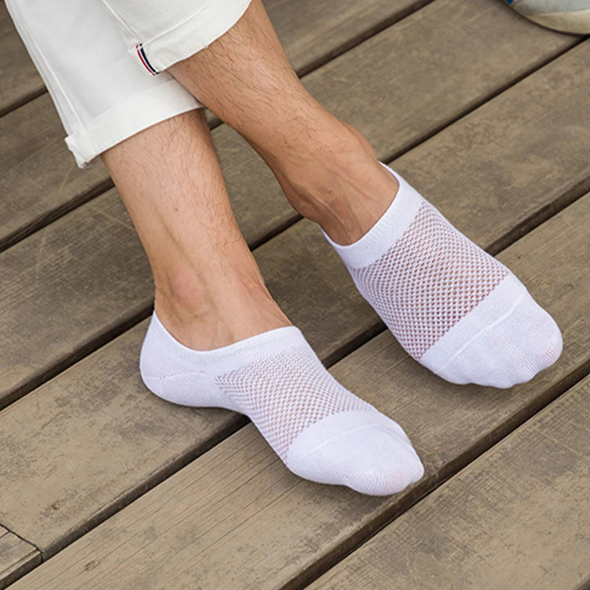 1 Paar Herren Modische Sommer & Herbst Rutschfeste Unsichtbare Baumwoll-Knöchelsocken | Atmungsaktive Haussocken Kaufschwan® Weiß Einheitsgröße
