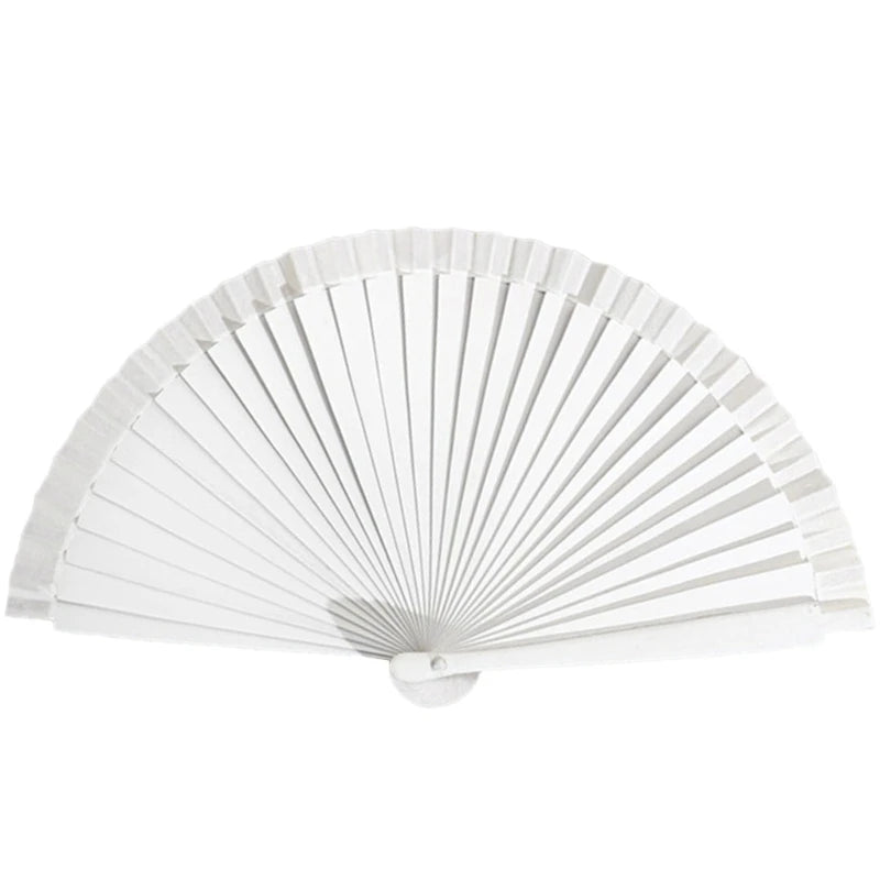 Eleganter Holzfächer | Klassischer Spanischer Faltfächer | Einfarbiger Vintage-Handfächer für Hochzeiten, Partys & Tanzaufführungen Kaufschwan® Weiß