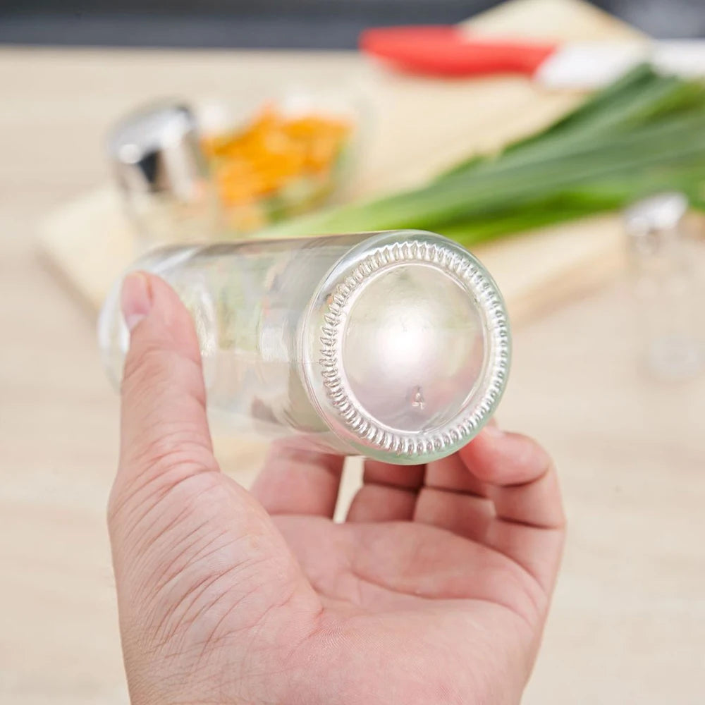 4-in-1 Gewürzflaschen Set mit Halter – Öl- & Essigspender, Salz- & Pfefferstreuer | Glas Cruet Set mit Ständer Kaufschwan®