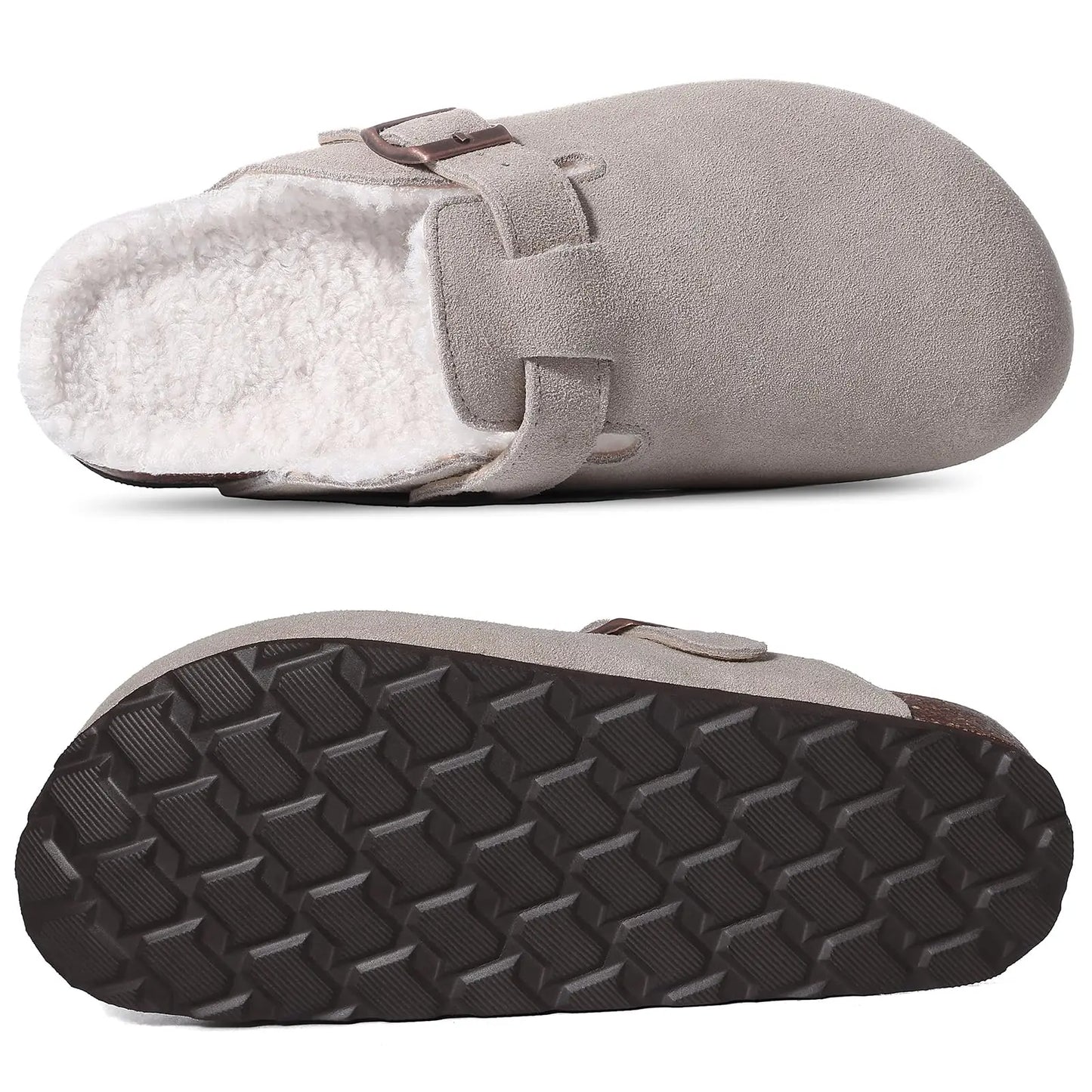 Klassische Winter-Pantoffeln | Unisex Fell-Suede Clogs | Kuschelige Hausschuhe mit Verstellbarer Schnalle & Kork-Fußbett Kaufschwan®