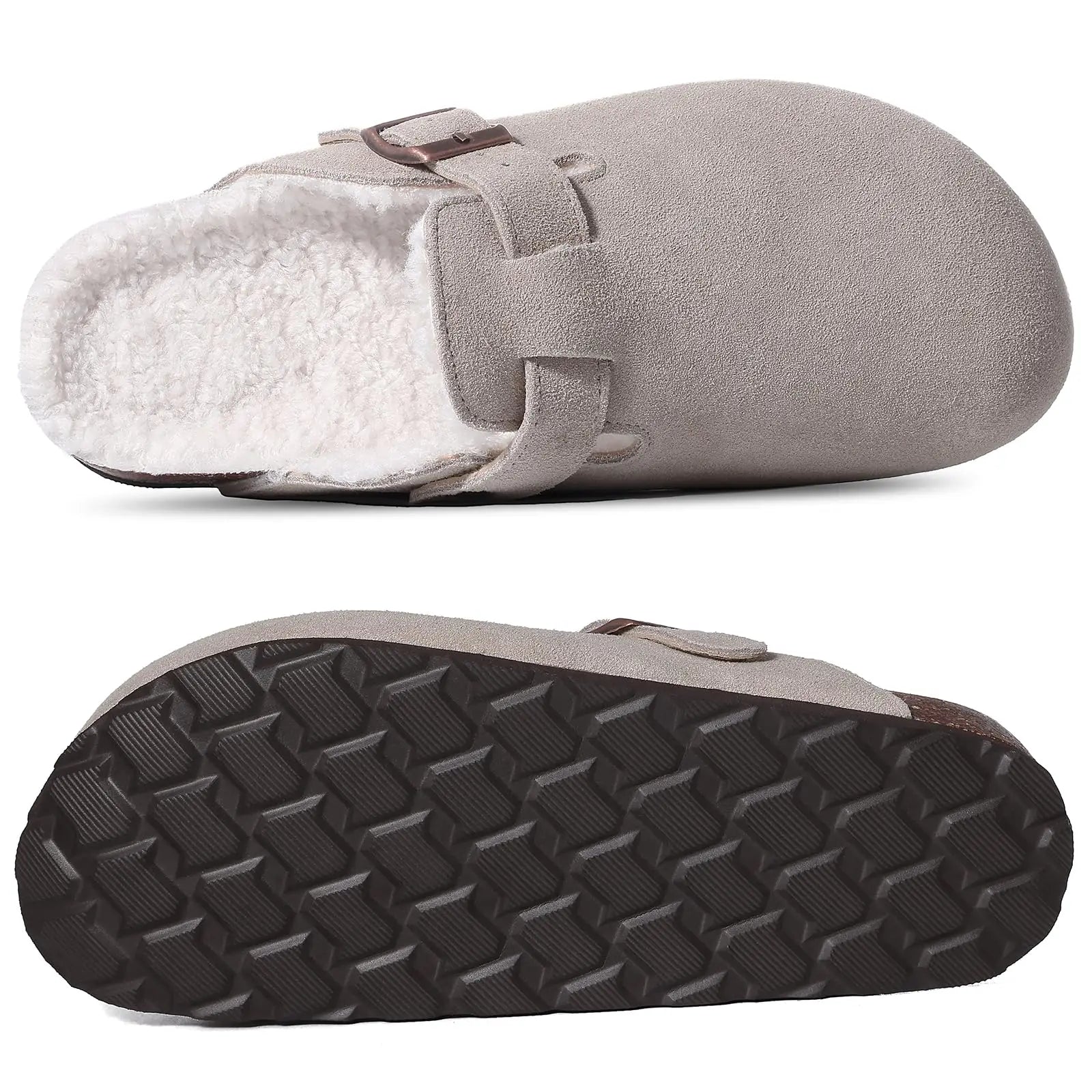 Klassische Winter-Pantoffeln | Unisex Fell-Suede Clogs | Kuschelige Hausschuhe mit Verstellbarer Schnalle & Kork-Fußbett Kaufschwan®