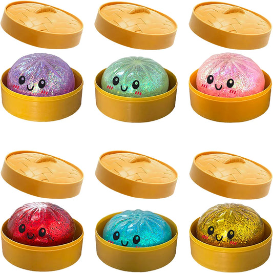 Bunte Glitzer-Dumpling-Squishies in 6 Designs mit Box – Weiches Sensorik-, Knautsch- & Fidget-Spielzeug zum Stressabbau und Sammeln Kaufschwan® 6er Set