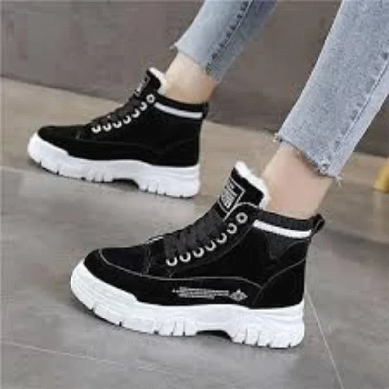 Damen Winter Schneestiefel – Warme High-Top Plateau Sneakers | Kunstfell Gefütterte Knöchelstiefel Größe 45