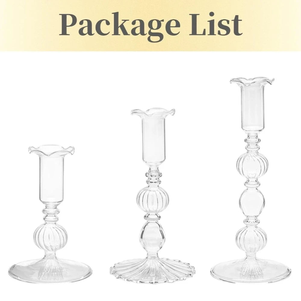 Transparente (3 Stück) Kerzenhalter – Elegante Gewellte Kerzenständer für Stabkerzen zur Wohn- & Party Dekoration