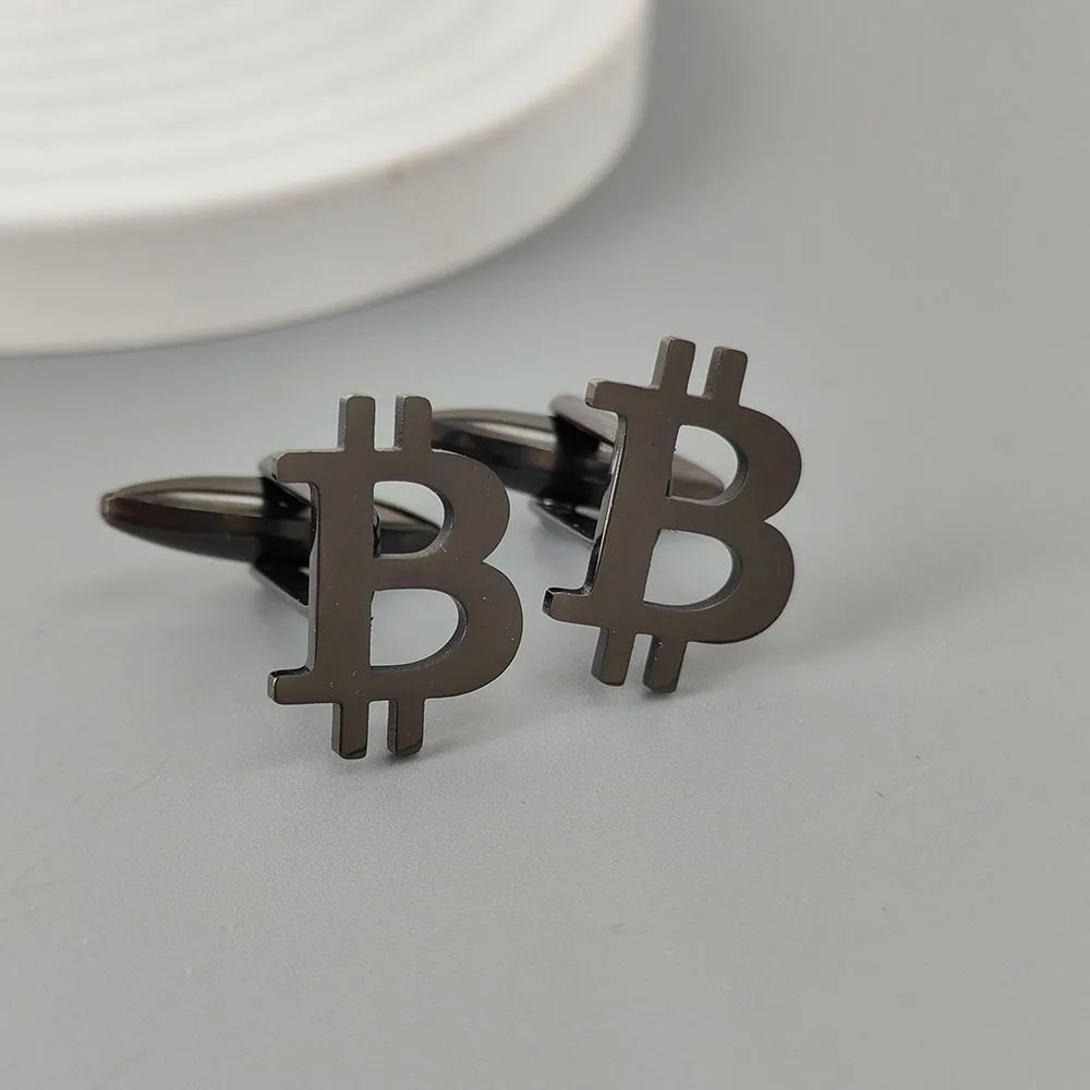 Edelstahl Manschettenknöpfe – Bitcoin Symbol Design | Modische Reversnadel & Geschenk für Freunde Kaufschwan® Schwarz