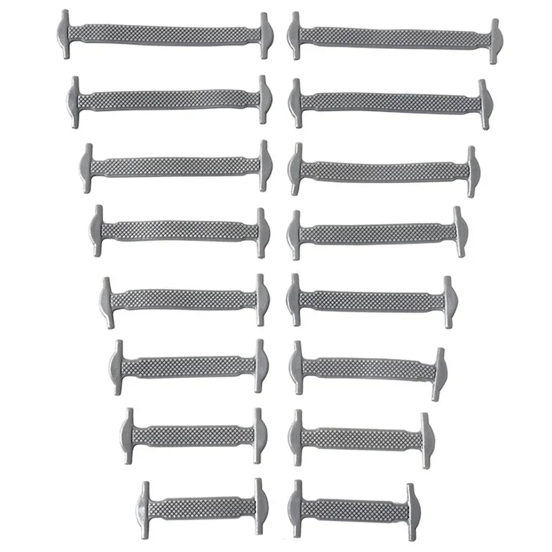 16 Stück Silikon Elastische Schnürsenkel – T-förmige No-Tie Laces | Unisex Mode Schuhbänder für Sneaker & Freizeitschuhe Kaufschwan® Grau-16-Stück