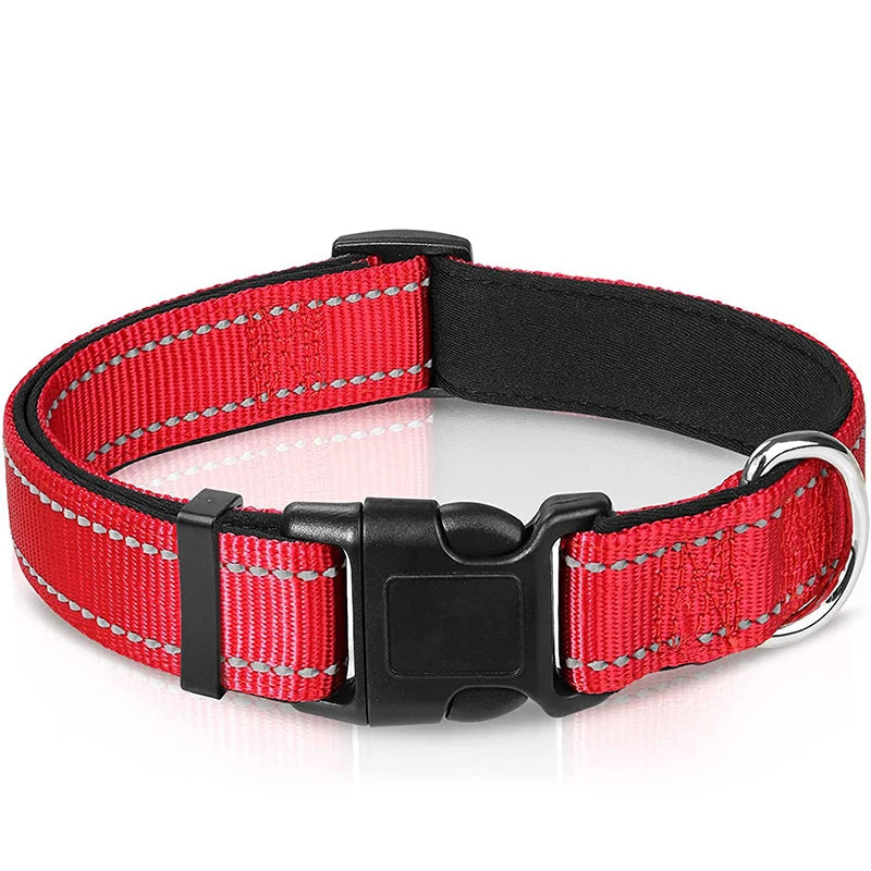 Reflektierendes Verstellbares Hundehalsband Gepolstert Nylon Neopren für Mittel Große Hunde Kaufschwan® Rot L