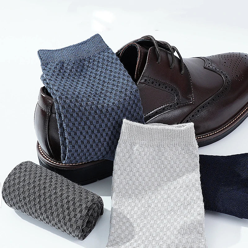 5 Paare Herren Bambusfaser Lange Socken | Business Einfarbig Baumwolle Hochwertige Schwarze Socken Kaufschwan®