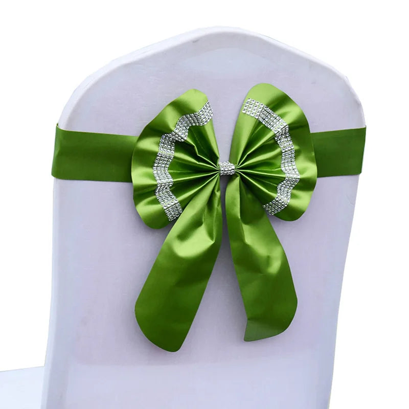Satin Stuhlschleifen mit Strass-Schnalle – Elegante Schleifen für Hochzeit & Events Kaufschwan® Grasgrün 10 Stück