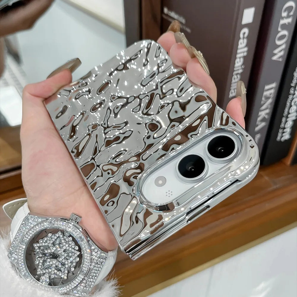 Galvanisierte Schutzhülle mit Wasserwellenstruktur für iPhone Duo Fold – Farbige Hart-PC-Hülle mit Stoß- und Scharnierschutz Kaufschwan®