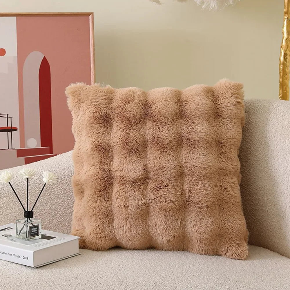 Weicher Fell-Kissenbezug | Gemütlicher Plüsch-Dekokissenbezug für Wohnzimmer, Sofa Dekor | Weiß & Grau Kaufschwan® Tiefes Khaki 45x45cm