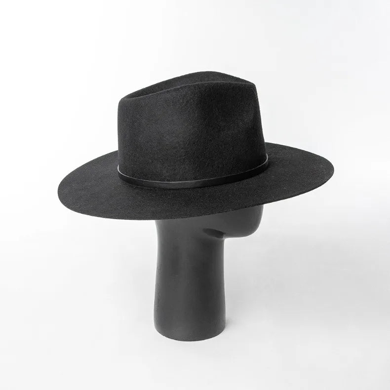 Herbst & Winter Unisex Woll-Fedora Hut – Vintage Jazzhut mit Krone & Schwarzem Lederband, Stylischer Hut mit Breiter Krempe Kaufschwan®