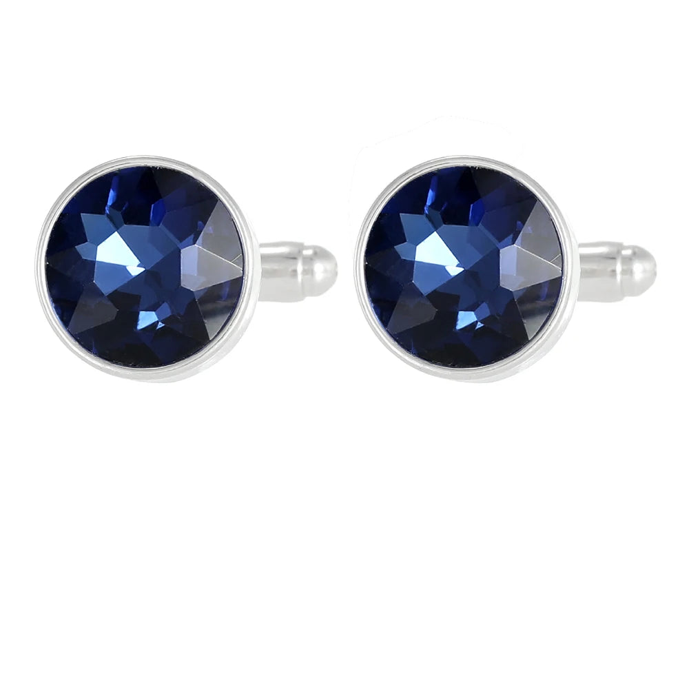 Herren Manschettenknöpfe mit Kristallstein – 18 Farben | Runde Elegante Ärmelknöpfe für Business, Hochzeit & Feier Kaufschwan® Dunkelblau
