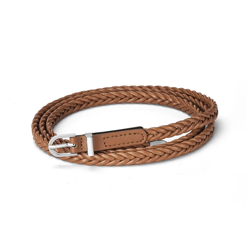 Geflochtener PU Gürtel für Damen – Goth Retro Stil | Dünner Schwarzer Taillengürtel mit Dornschließe für Kleider & Jeans