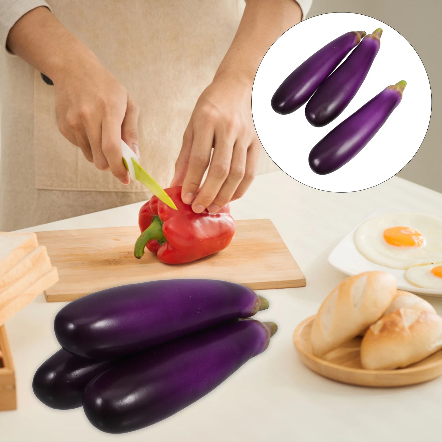 3 Stück Künstliche Auberginen – Realistische Plastik Gemüse Dekoration für Schreibtisch, Zuhause, Büro & Garten Kaufschwan®