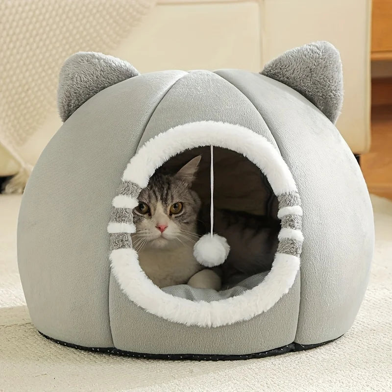 Kuscheliges Katzenbett für Katze – Weiche Schlafhöhle mit Matte, Nest & Katzenhaus Kaufschwan®