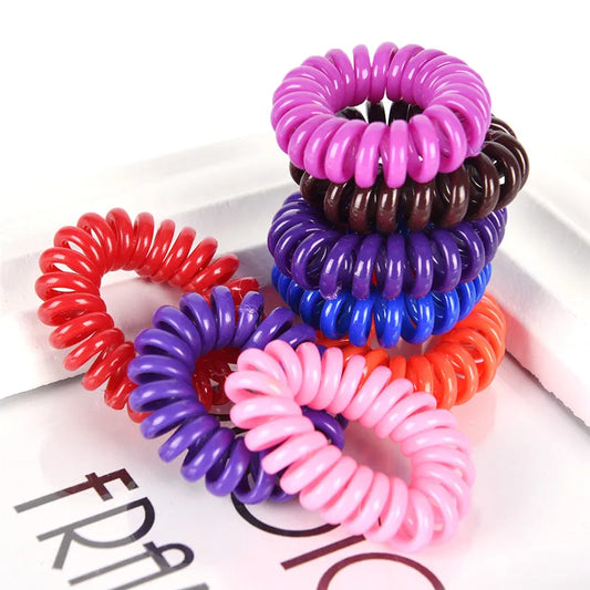 10 Stück Elastische Telefonkabel-Haargummis | Spiral-Kabel Scrunchies | Weiche Elastische Gummibänder für Pferdeschwänze & Haar-Accessoires Kaufschwan®