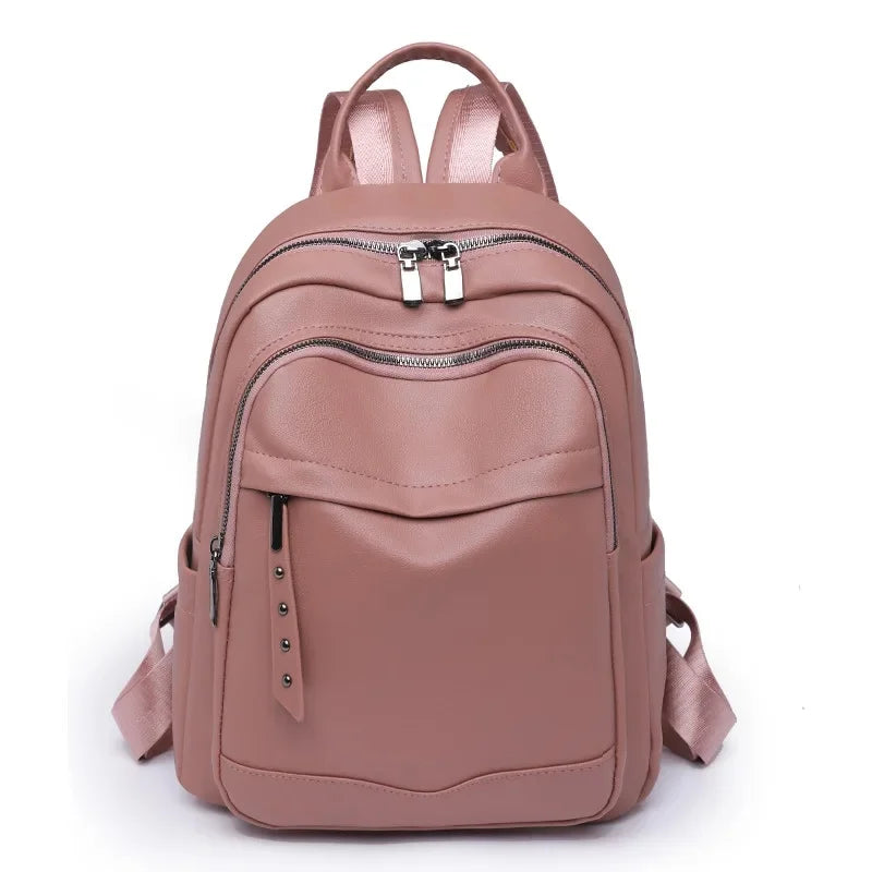 Damen Rucksack aus Weichem Leder | Casual Reise- & Outdoor-Tasche | Frühling & Sommer Modetrend | PU Einfarbig Freizeit Schultertasche Kaufschwan® Rosa