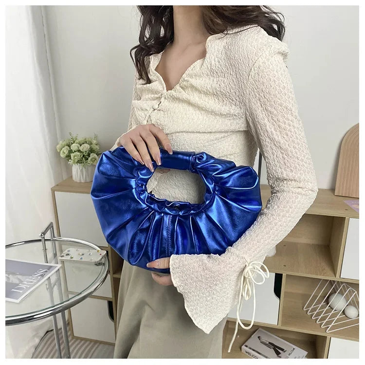 Metallic Falten Handtasche – Laser Silber Clutch & Schultertasche | Luxus Designer-inspirierte Damen Tote Kaufschwan®