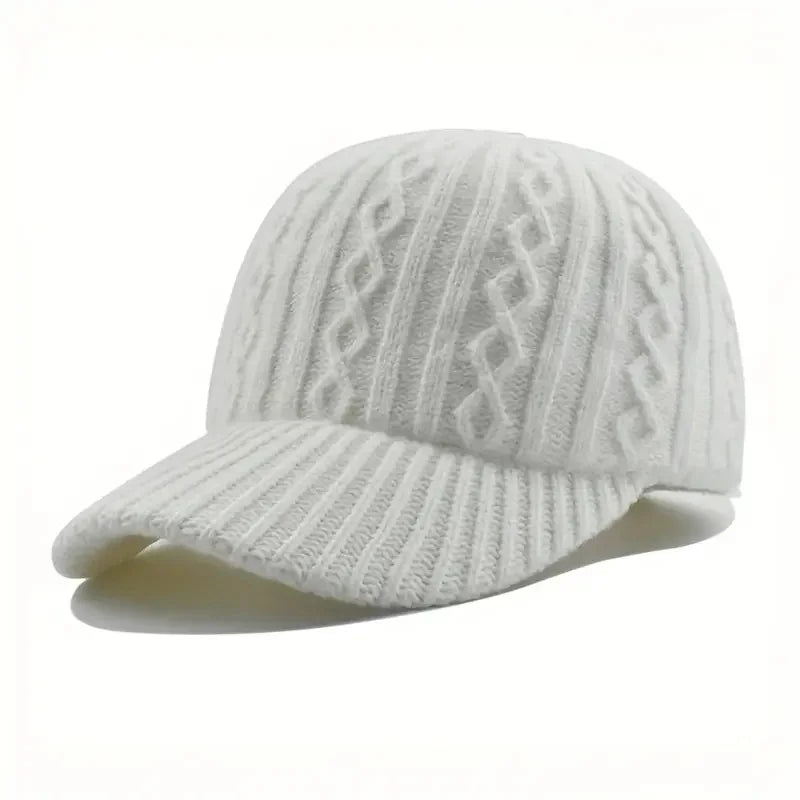 Trendige Gestrickte Baseballkappe | Herren & Damen Herbst/Winter Fashion Peaked Hat | Vielseitig & Warm Kaufschwan® WEISS Einstellbar