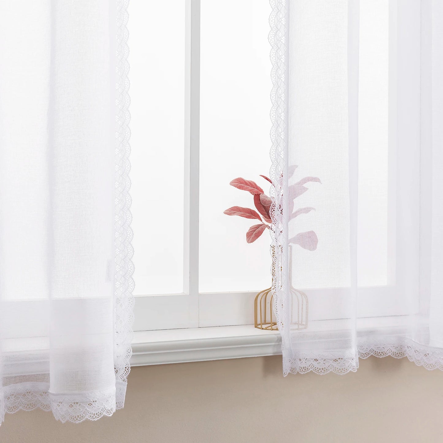 Kurzer Weißer Bestickter Spitzen Transparenter Vorhang Tüll Voile für Küche Schlafzimmer Fenster Kaufschwan®