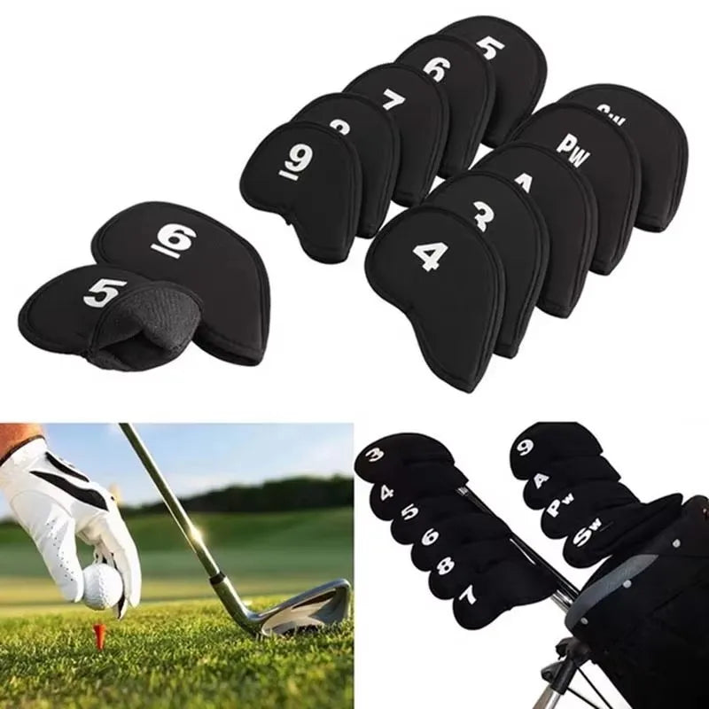 10 Stück Golf Schlägerhauben Set – Tragbare Eisenkopf Schutzhüllen | Langlebige PU-Leder Headcover für Golfschläger Kaufschwan®