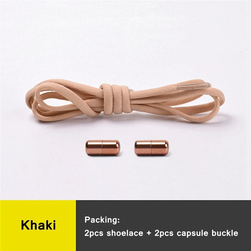 21 Farben No-Tie Schnürsenkel – Elastische Laces mit Rundem Metallverschluss | Schnelle Slip-On Sneaker Laces für Damen & Herren, 1 Paar Kaufschwan® Khaki 100cm