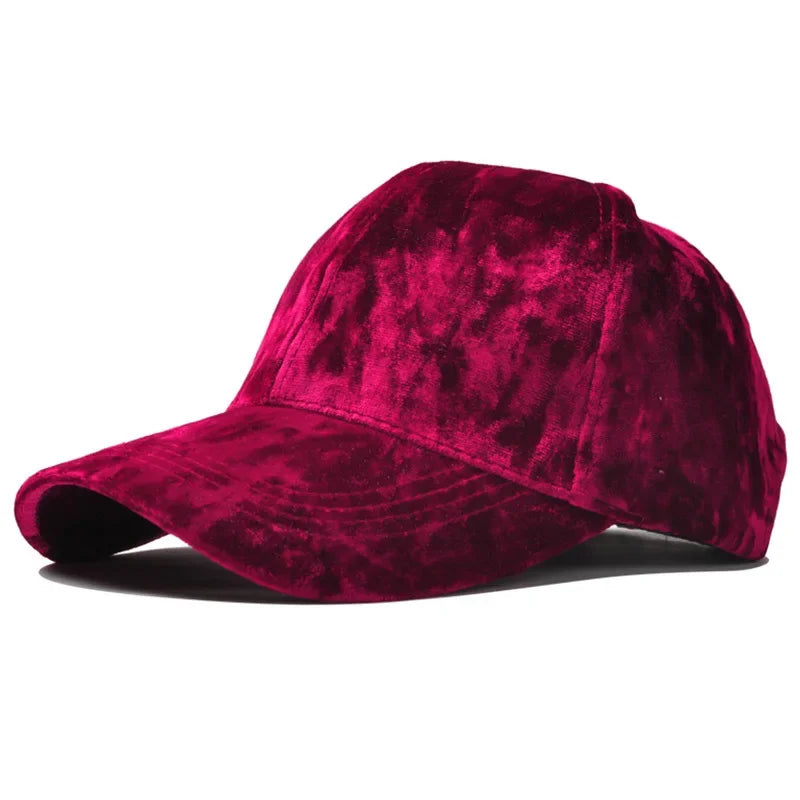 Neue Gold Velvet Baseballkappe | Unisex Herbst & Winter Fashion Hut | Lässiger Gebogener Schirm Hip-Hop Cap Kaufschwan® Weinrot adjustable