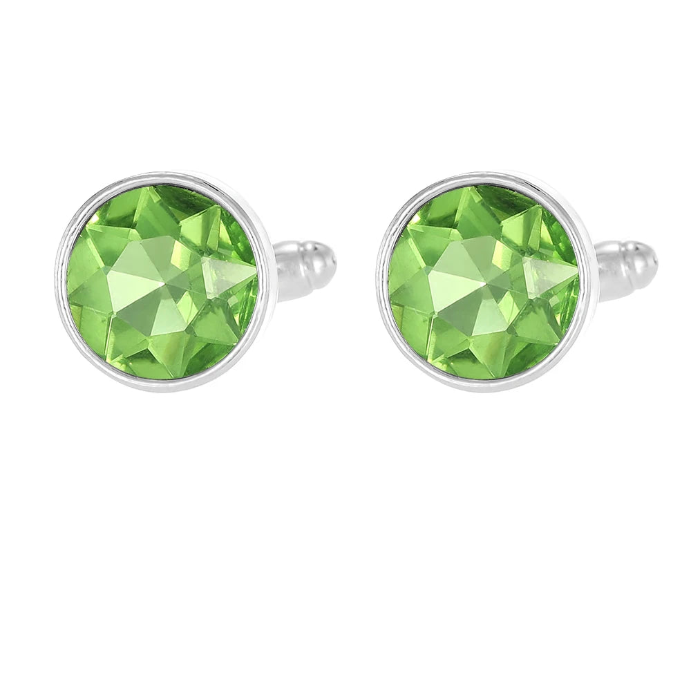 Herren Manschettenknöpfe mit Kristallstein – 18 Farben | Runde Elegante Ärmelknöpfe für Business, Hochzeit & Feier Kaufschwan® Hellgrün