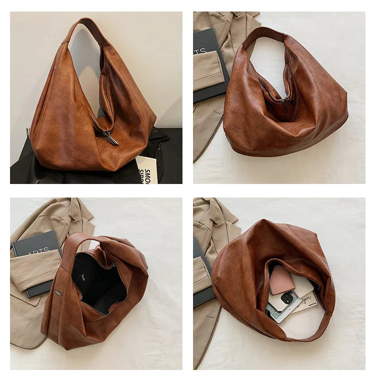 Große Schwarze Schultertasche für Damen – Hobo Shopper Tote | Weiche Leder Umhängetasche für Reisen & Alltag Kaufschwan®