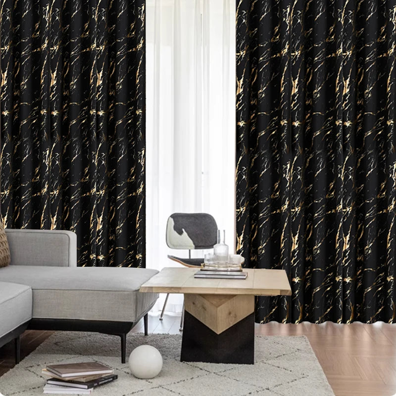 100% Verdunkelung Luxus Marmor Vorhang Set mit Goldfolie und Präziser Verarbeitung – Premium Wohn Deko Kaufschwan®